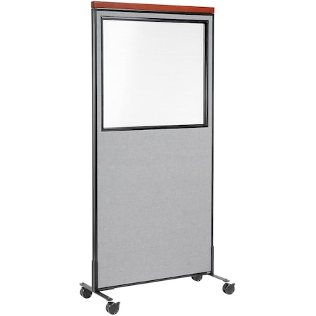 Global Industrial 36-1/4W x 100-1/2H Deluxe Mobile Office Partition Panel with Partial Window, Gray 695792WMGY